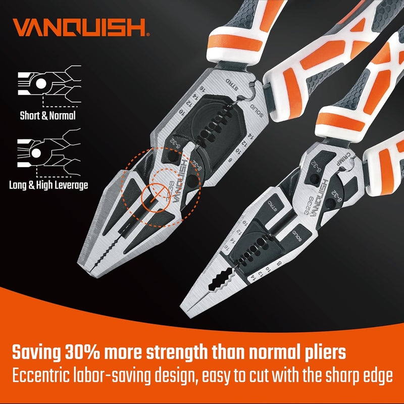 Vanquish 2 Pcs Pliers Set, 8 Inch Multifunctional Linesman and Long Nose Plier, Wire Cutter/Crimper/Stripper, CRV Steel Heavy Duty Pliers - Image 3